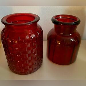 2 Ruby red jars/vases 5.5”&6”